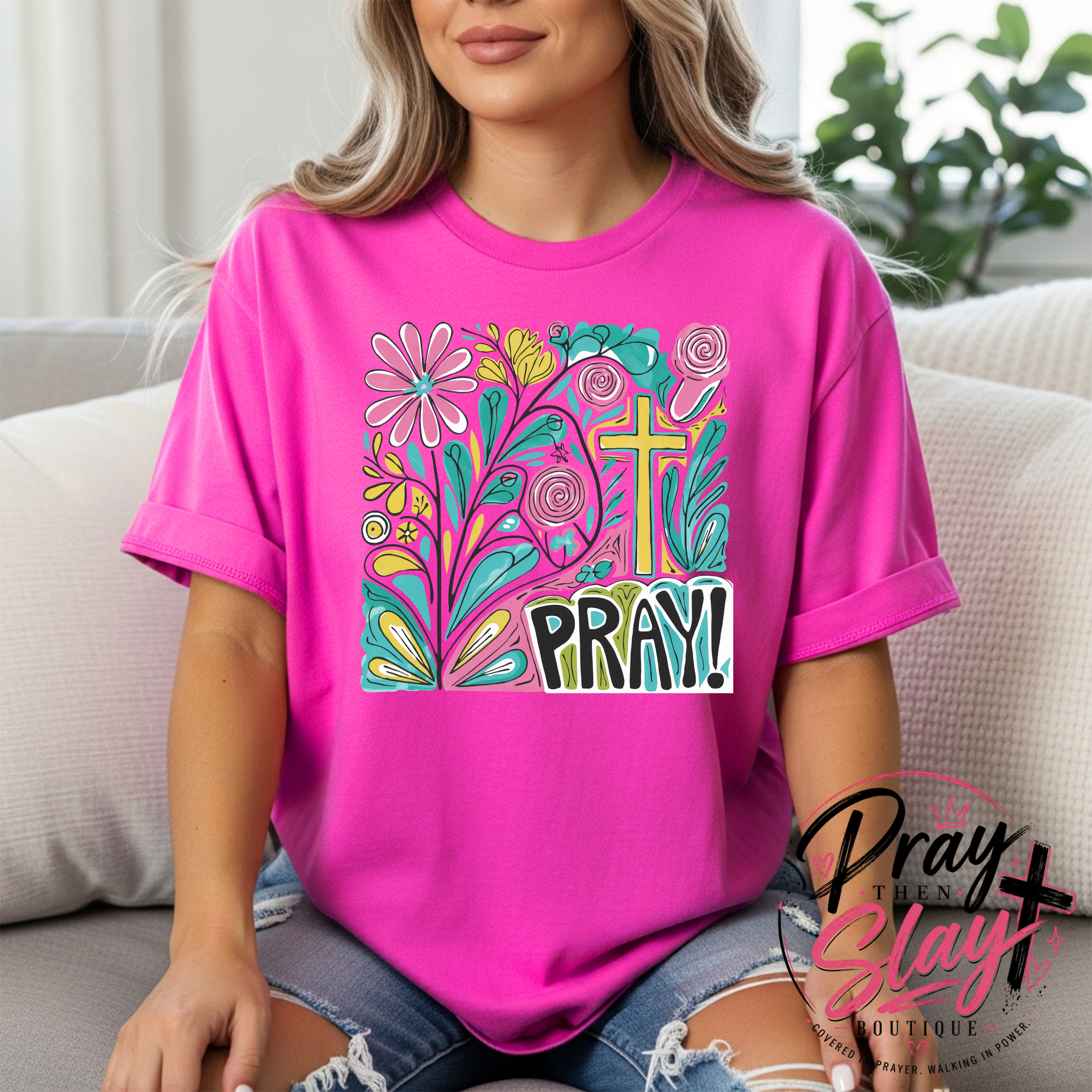 Pray Floral Cross Graphic Tee