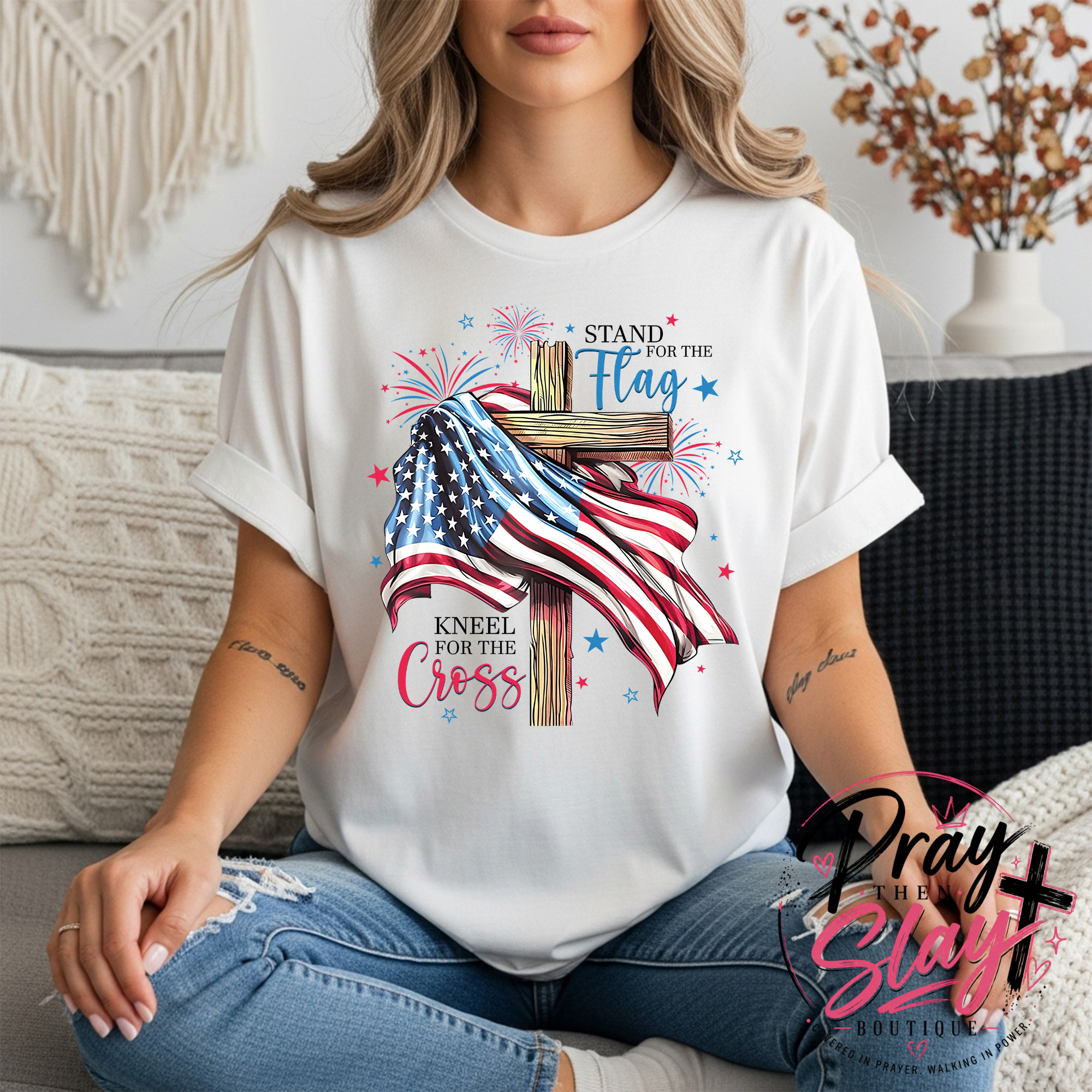 Stand for the Flag, Kneel for the Cross Graphic Tee